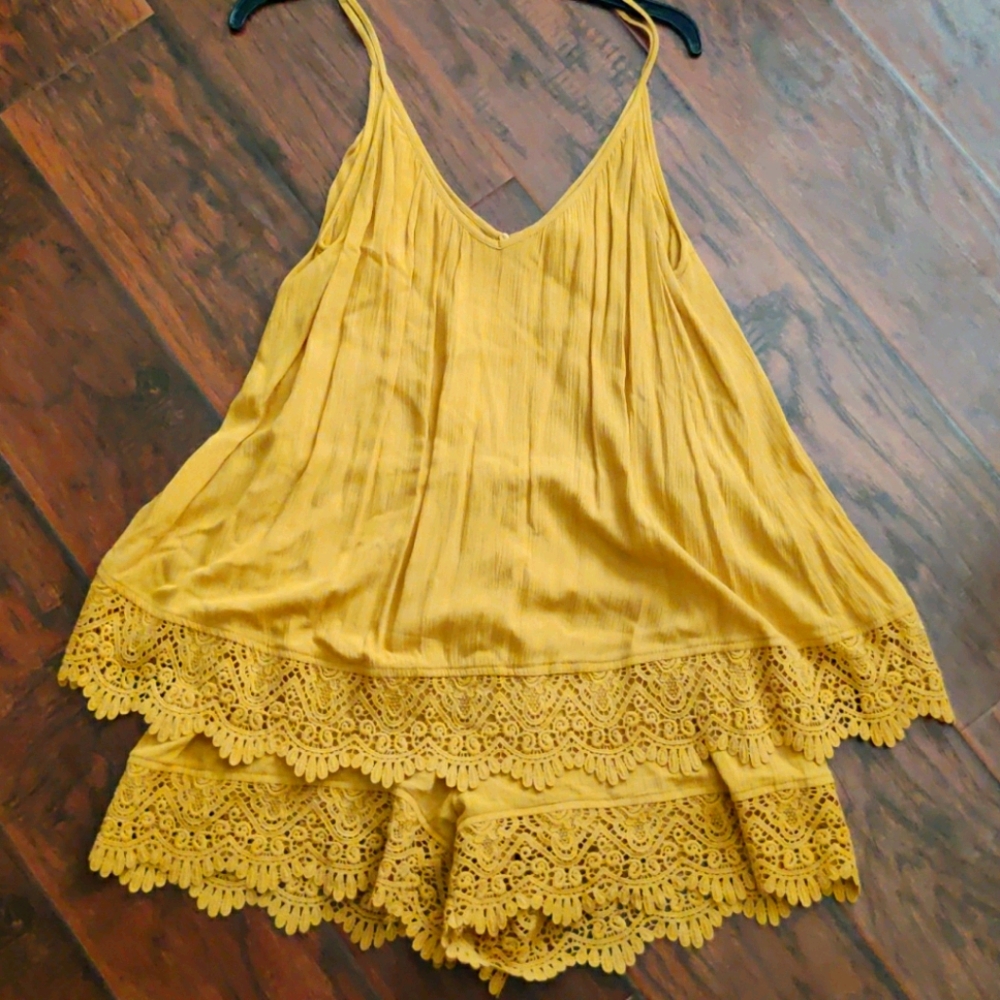 Mustard Layered Crochet Romper